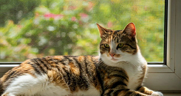 Resting cat being monitored by its owner