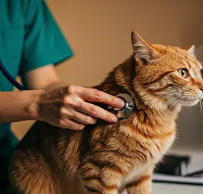 Veterinarian listening to a pet's heart