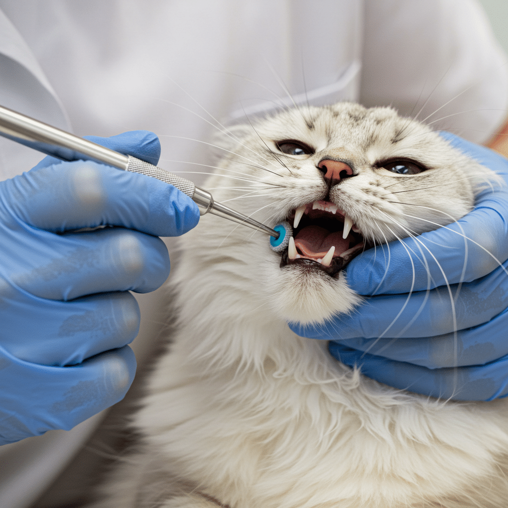 Cat getting a teeth cleaning at Lili Veterinary Hospital dental promo